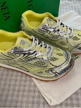 Bottega Veneta Yellow Silver Mesh Runner Sneakers